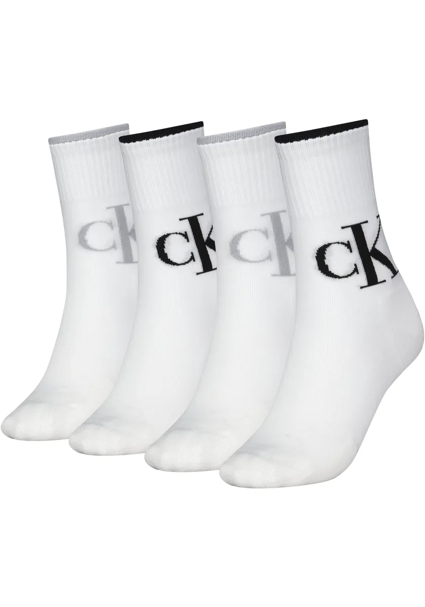 

Спортивные носки Calvin Klein Jeans "CKJ WOMEN SOCK 4P LOGO" (4 шт. в упаковке), с контрастной строчкой на манжетах, белый