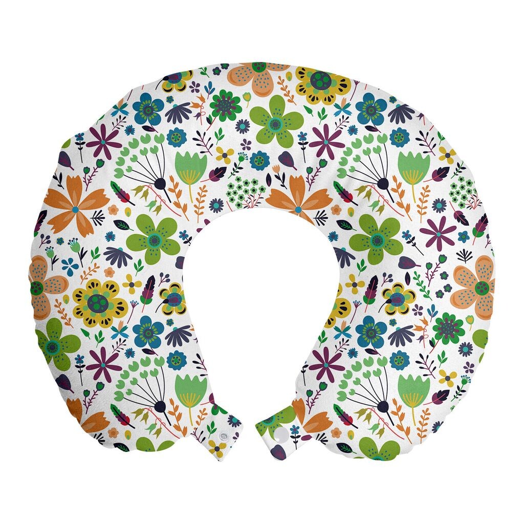 

ABAKUHAUS Flower Travel Pillow Подушка для шеи, остроконечные лепестки Flower Art, пенопластовые дорожные принадлежности для самолета и автомобиля, 30x30 см, разноцветный белый