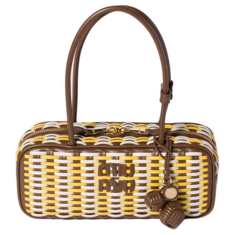 

MIU MIU Женская наплечная сумка Beau из телячьей кожи в желто-коричневом цвете