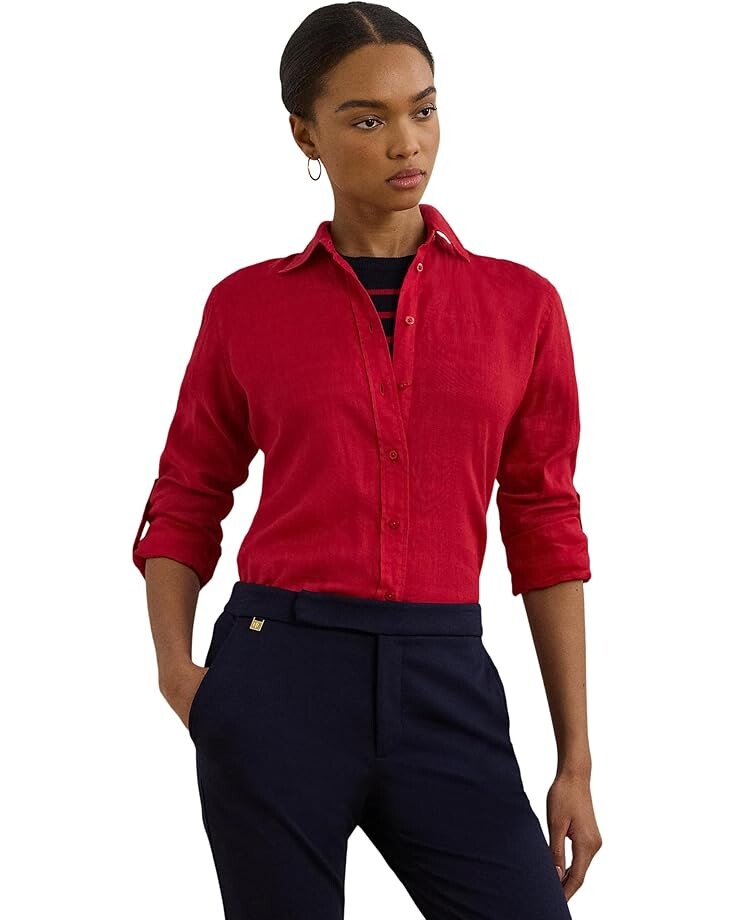 

Рубашка Lauren Ralph Lauren Relaxed Fit Linen Shirt, цвет Festive Red