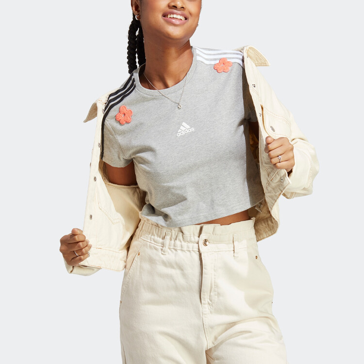 Укороченный топ женский, средний, серый, меланжевый Adidas — фото 4