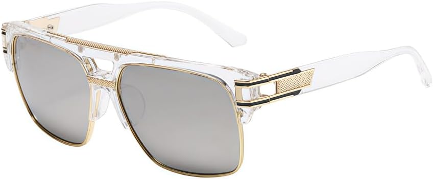 

Ретро-солнцезащитные очки квадратной формы для мужчин, классические большие полуободковые очки с золотистой оправой из сплава и защитой от УФ-излучения UV400 MAZNVISO, Gray