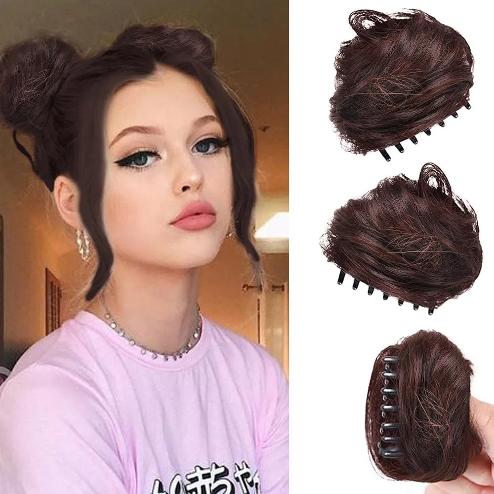 Набор из 2 накладных пучков для волос с заколкой-крабом Rpaeoy, Dark Brown