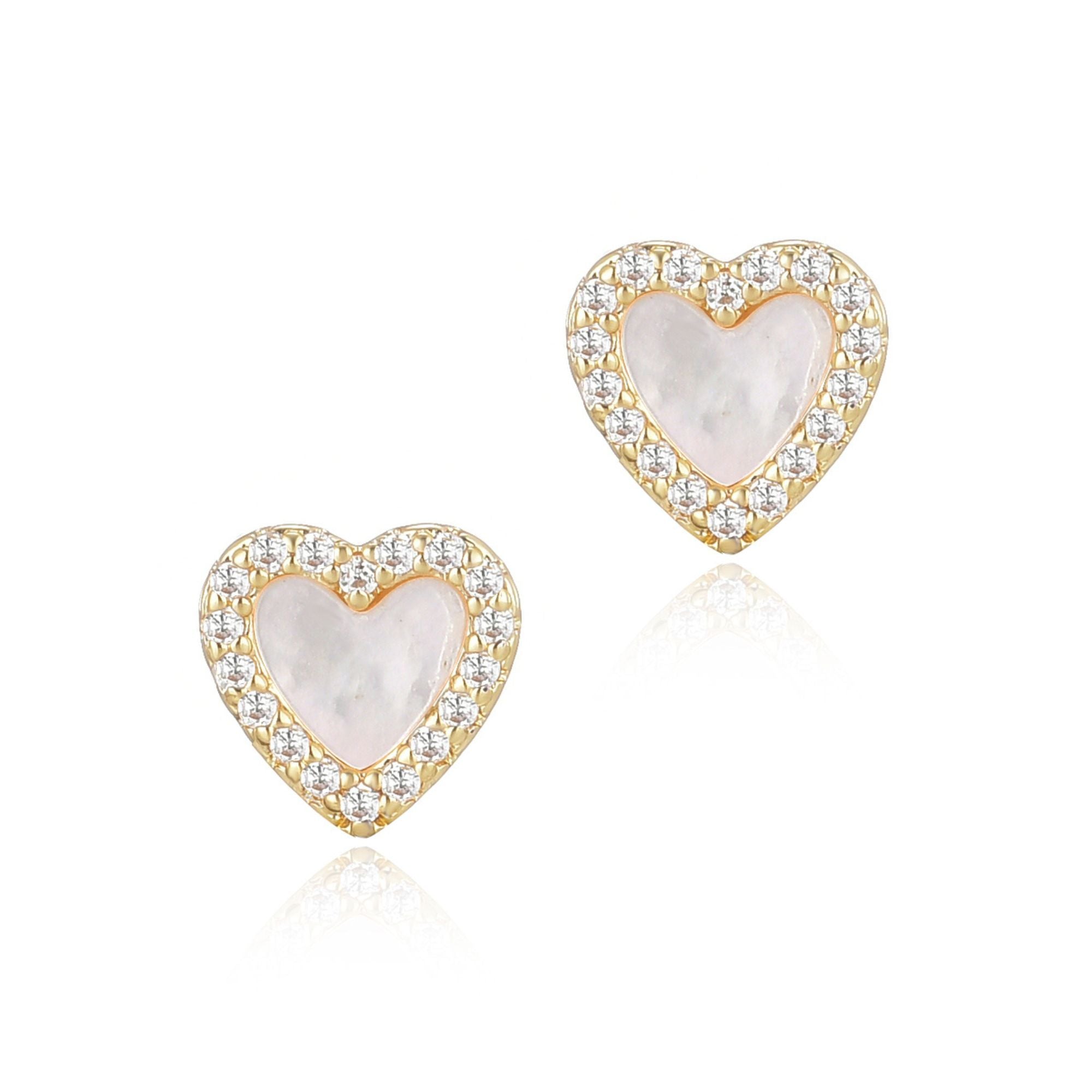 

Мини-серьги-гвоздики Halo CZ Heart с перламутровым покрытием 14 карат Adornia, белый