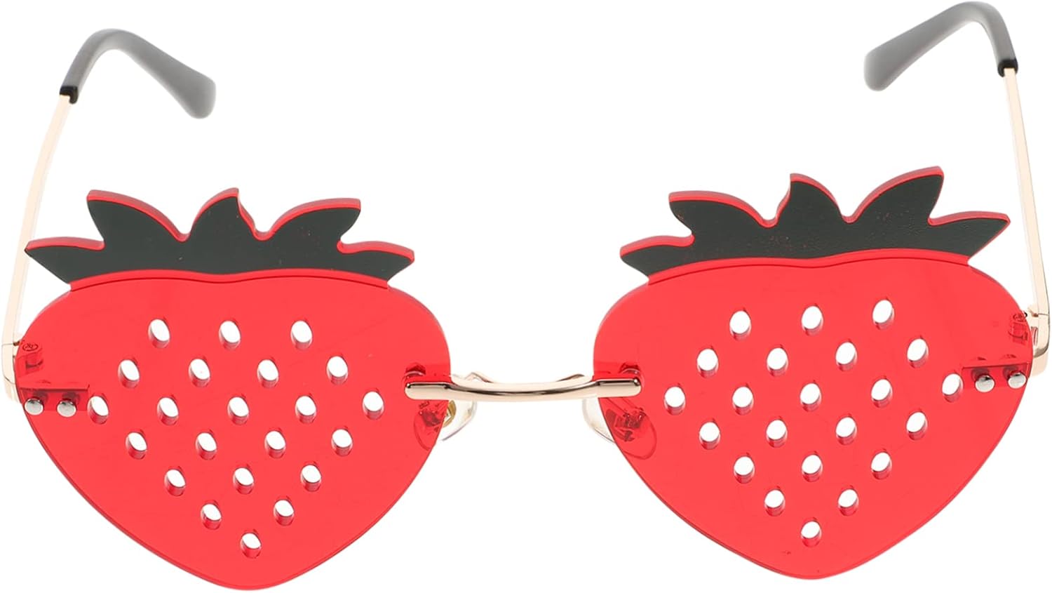 

1 пара солнцезащитных очков без оправы с клубничным рисунком для вечеринок и повседневной носки. Забавный и стильный аксессуар. Удобные носовые упоры для фотосессий и позирования OATIPHO, Red