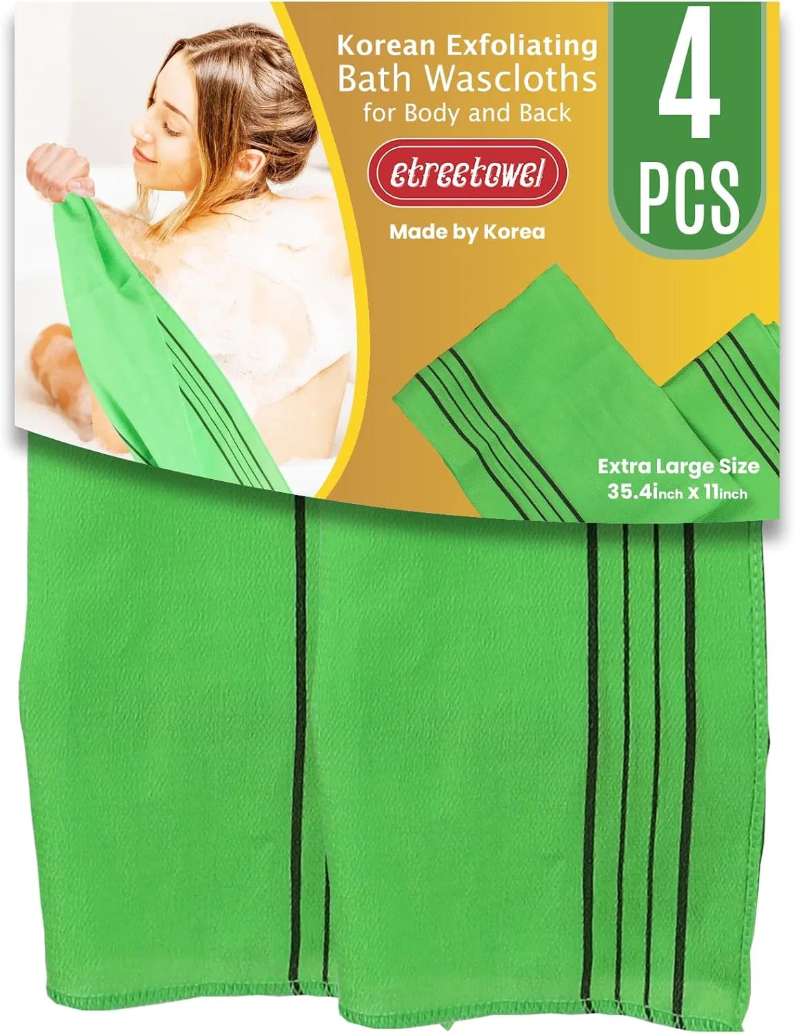 Корейские отшелушивающие мочалки etreetowel, 4 шт. Etreetowel, Pack Of 4 Extra Large (89.9 X 27.9 Cm)