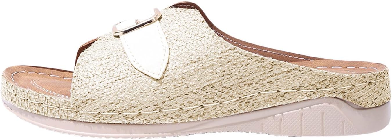 

Женские сандалии на плоской подошве с ортопедической поддержкой свода стопы, платформой икуна. Повседневные эспадрильи с открытым носком, широкой посадкой, домашние тапочки, летние пляжные модные туфли Generic, бежевый