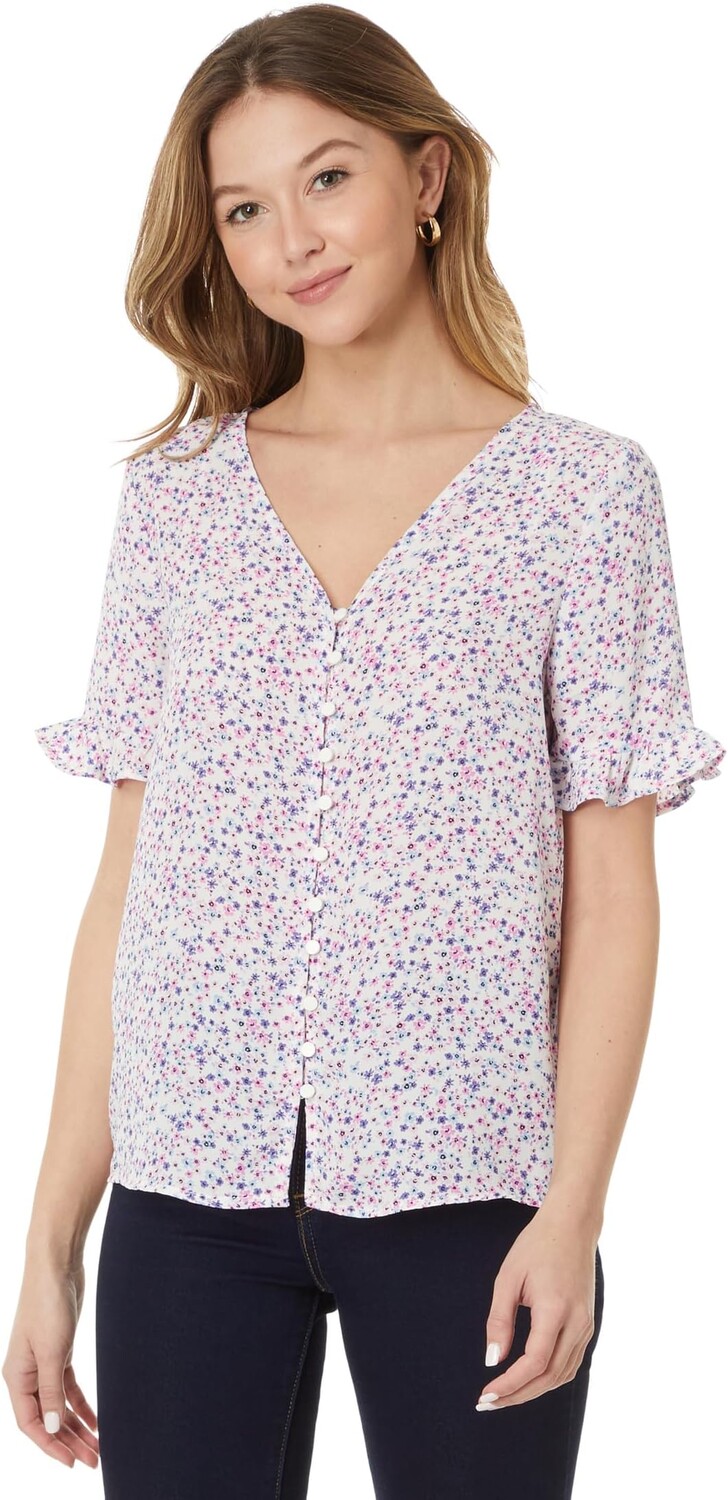 

Блуза CeCe Floral Ruffled Sleeve Button-Up Blouse, цвет New Ivory