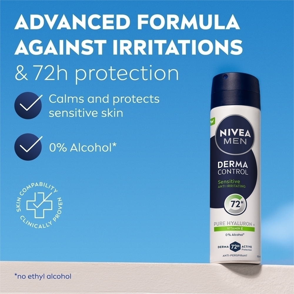 Спрей-Антиперспирант Men derma control sensitive для чувствительной кожи Nivea, 150 мл — фото 2