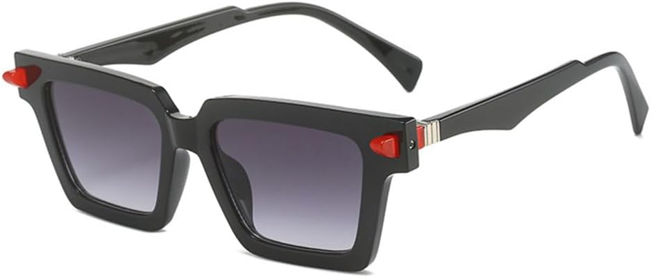 

Солнцезащитные очки в стиле ретро квадратной формы 2027 года для мужчин и женщин, модные розовые оттенки, панк-стиль, заклепки, трендовые солнцезащитные очки UV400 MTZJH, Black Gray