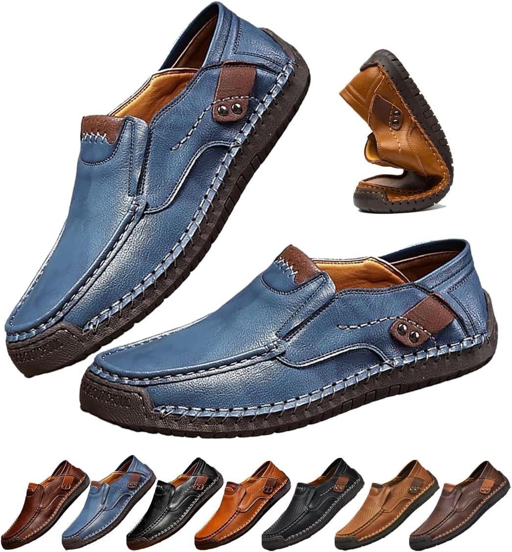 

Повседневные кожаные лоферы, винтажные легкие ботинки с надеванием для путешествий и активного отдыха Generic, синий