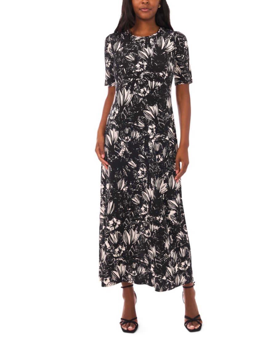 

Женское длинное платье с принтом и рукавами до локтя Vince Camuto, Rich Black