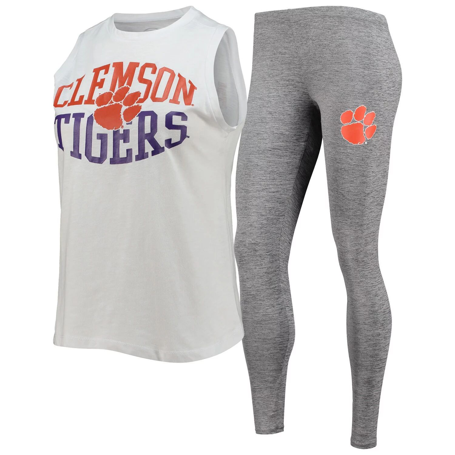 

Женский комплект для сна с майкой и леггинсами Clemson Tigers, темно-серый/белый, Concepts Sport