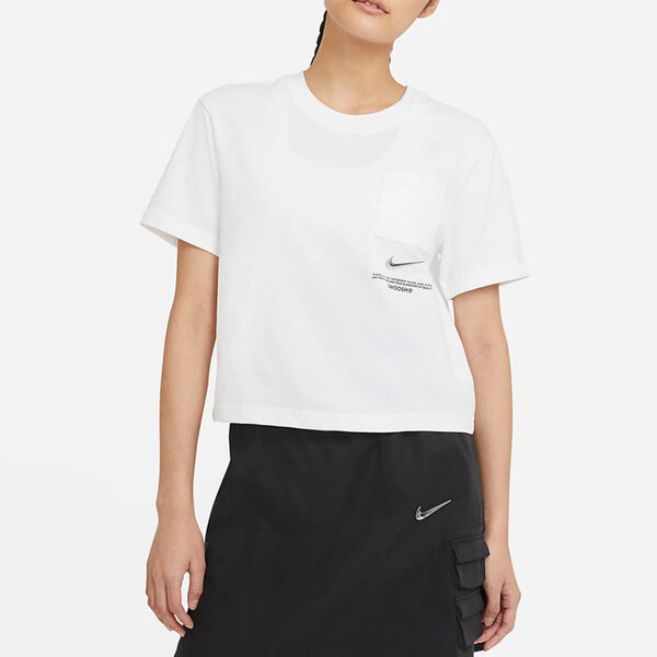 Футболка спортивная короткая футболка с круглым вырезом и принтом swoosh белая Nike, белый — фото 3
