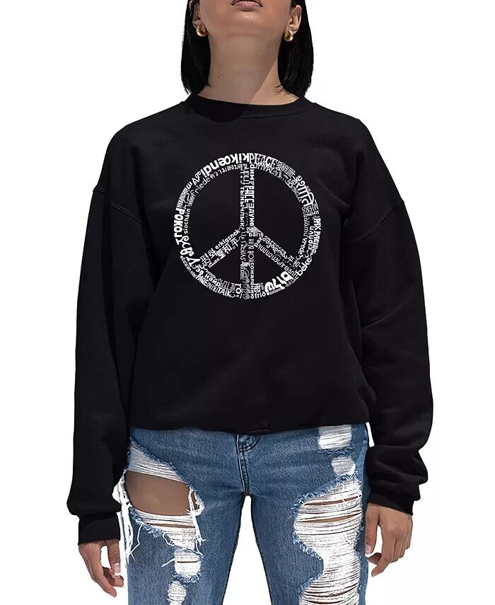 

Женская толстовка с круглым вырезом Word Art The Word Peace In 77 Languages LA Pop Art, черный
