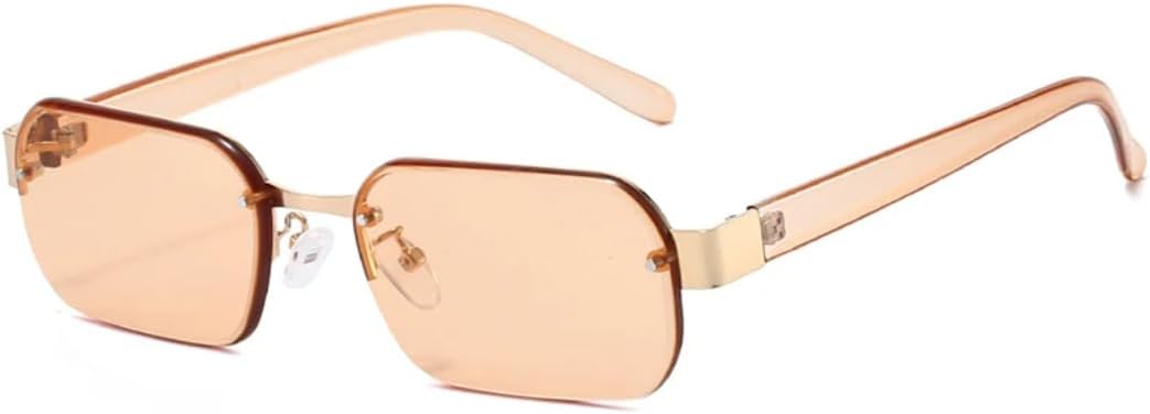 

Модные солнцезащитные очки без оправы для женщин в стиле ретро с заклепками и прозрачными линзами цвета океана; мужские солнцезащитные очки с защитой от УФ-излучения UV400 VVTWSSW, Champagne