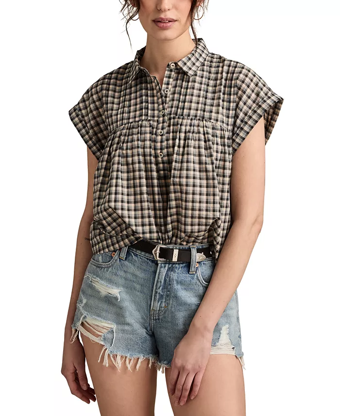 

Женский хлопковый топ с защипами и пуговицами спереди Lucky Brand, мультиколор