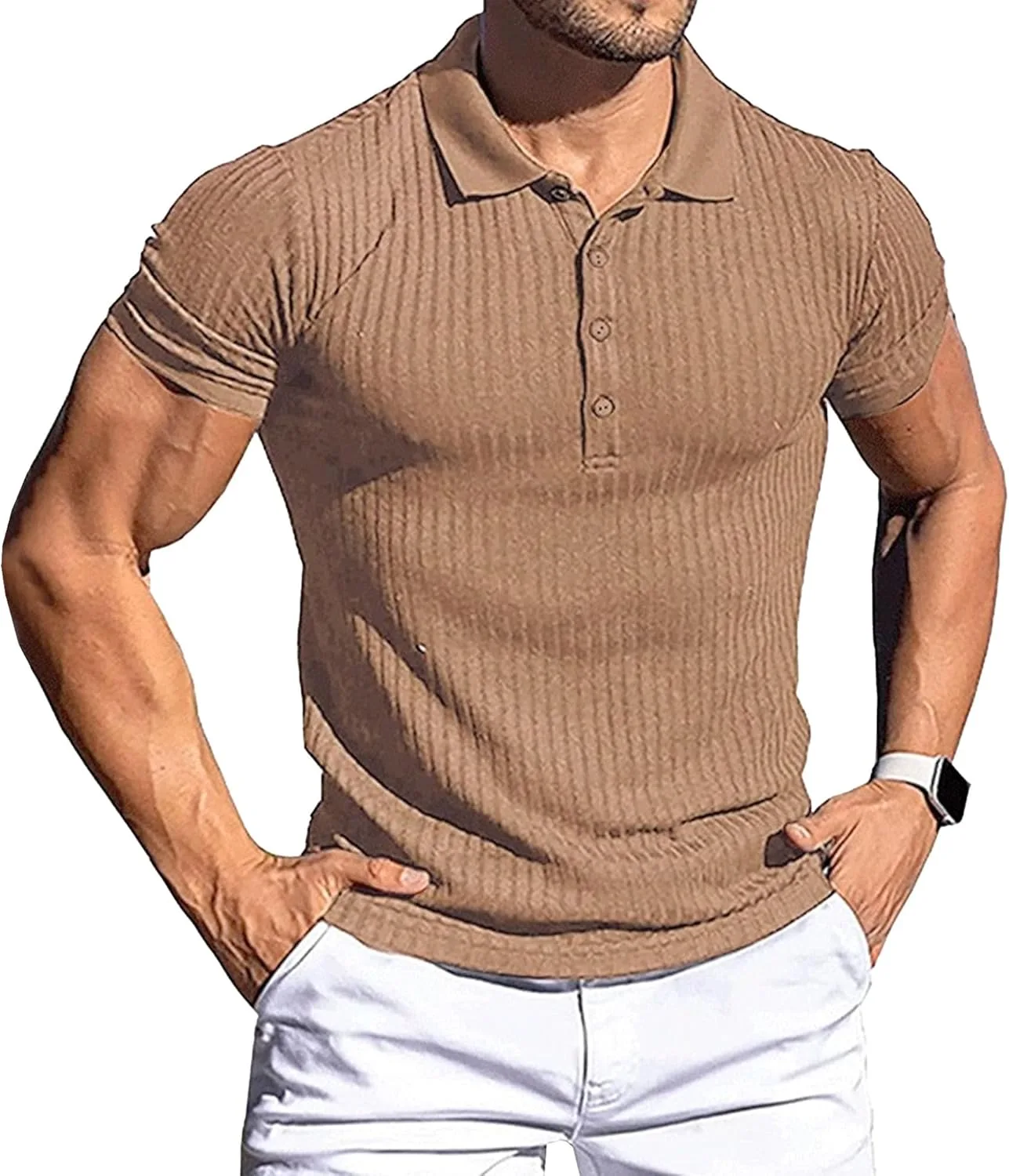 

Мужская летняя поло Slim Fit с вертикальными полосками, дышащая и легкая Maiyifu-GJ