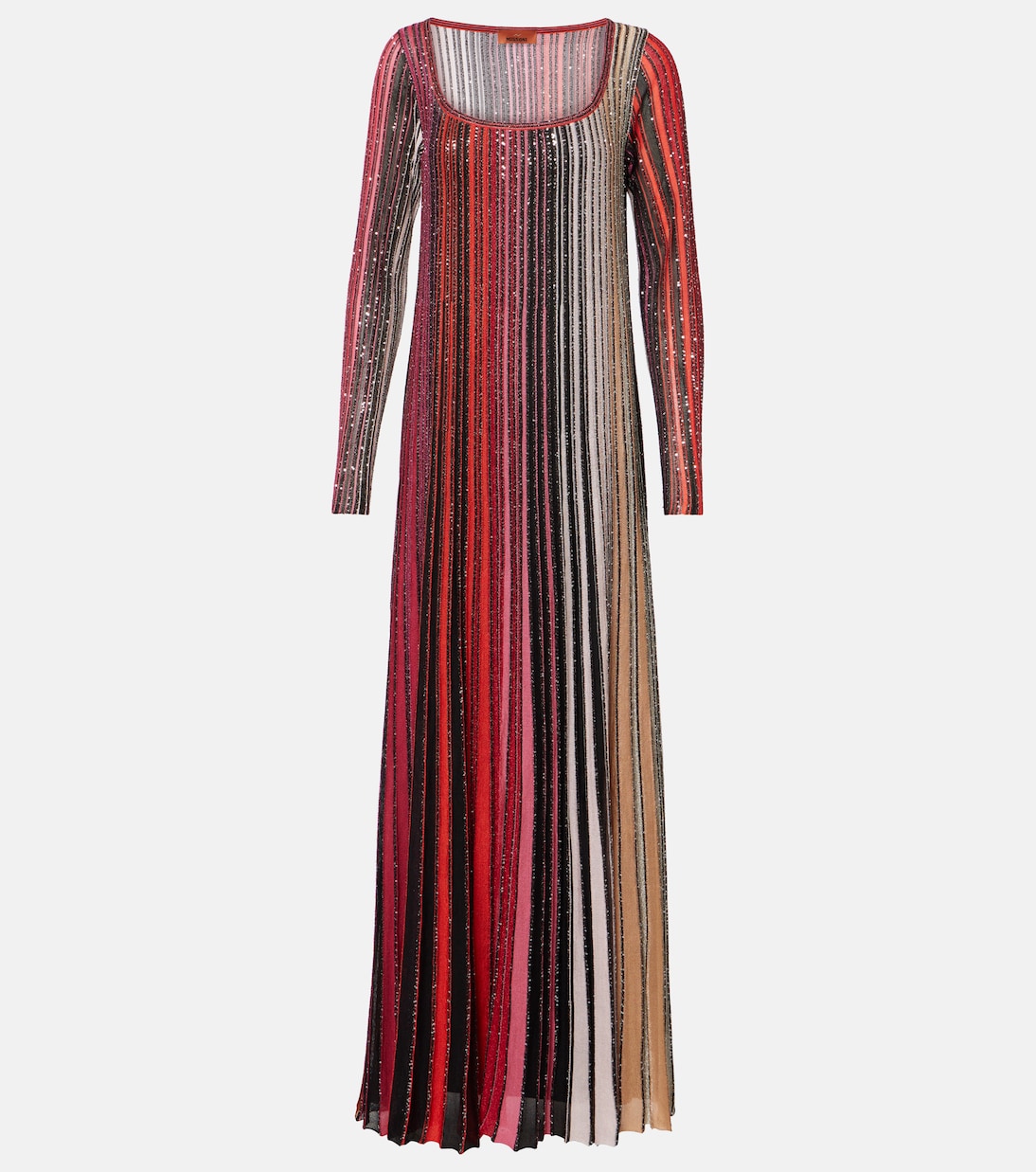 

Полосатое плиссированное платье макси из ламе Missoni, Red And Black Tones