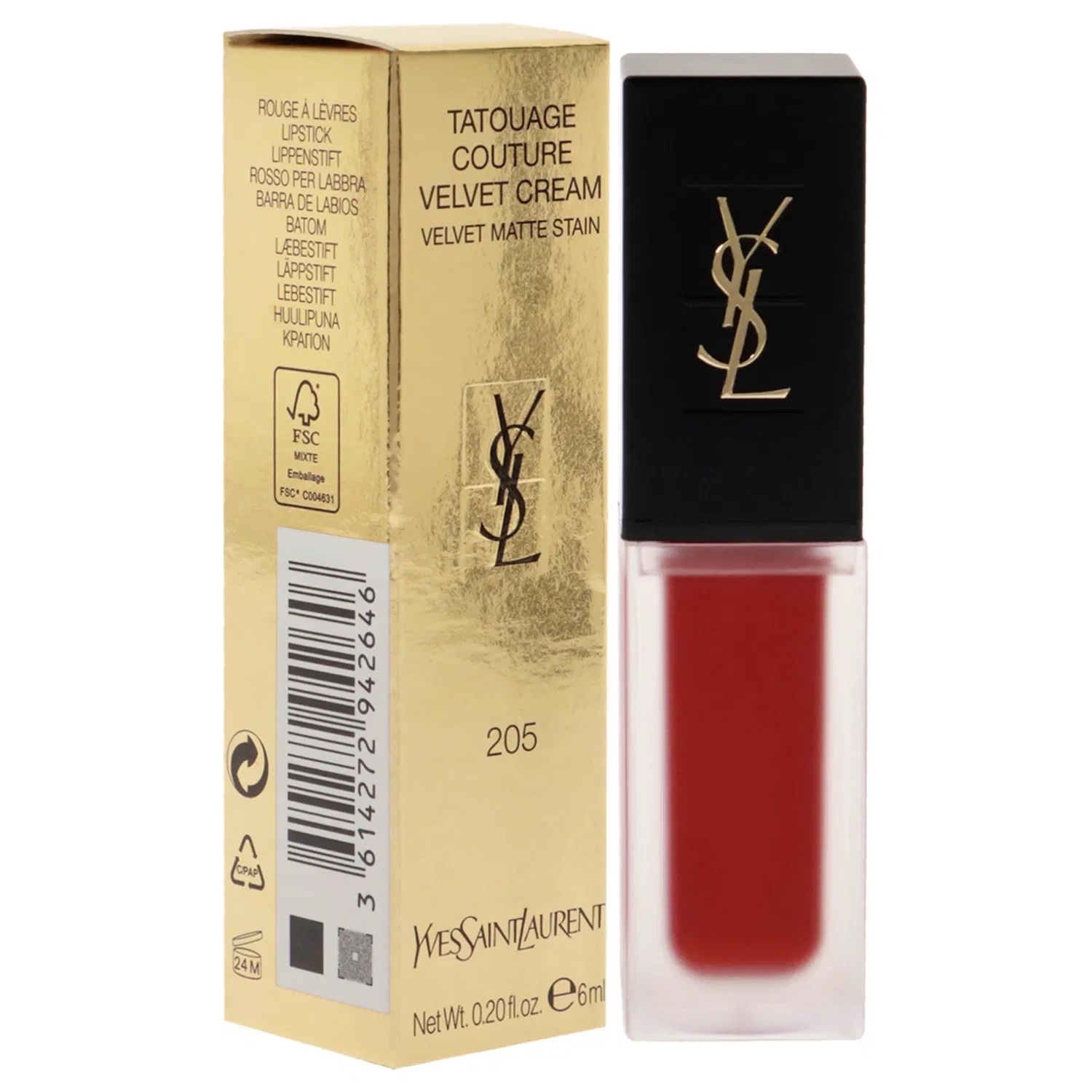 Tatouage Couture Velvet Matte Cream - 205 Rouge Clique от Yves Saint Laurent для женщин - Губная помада 0,2 унции — фото 3
