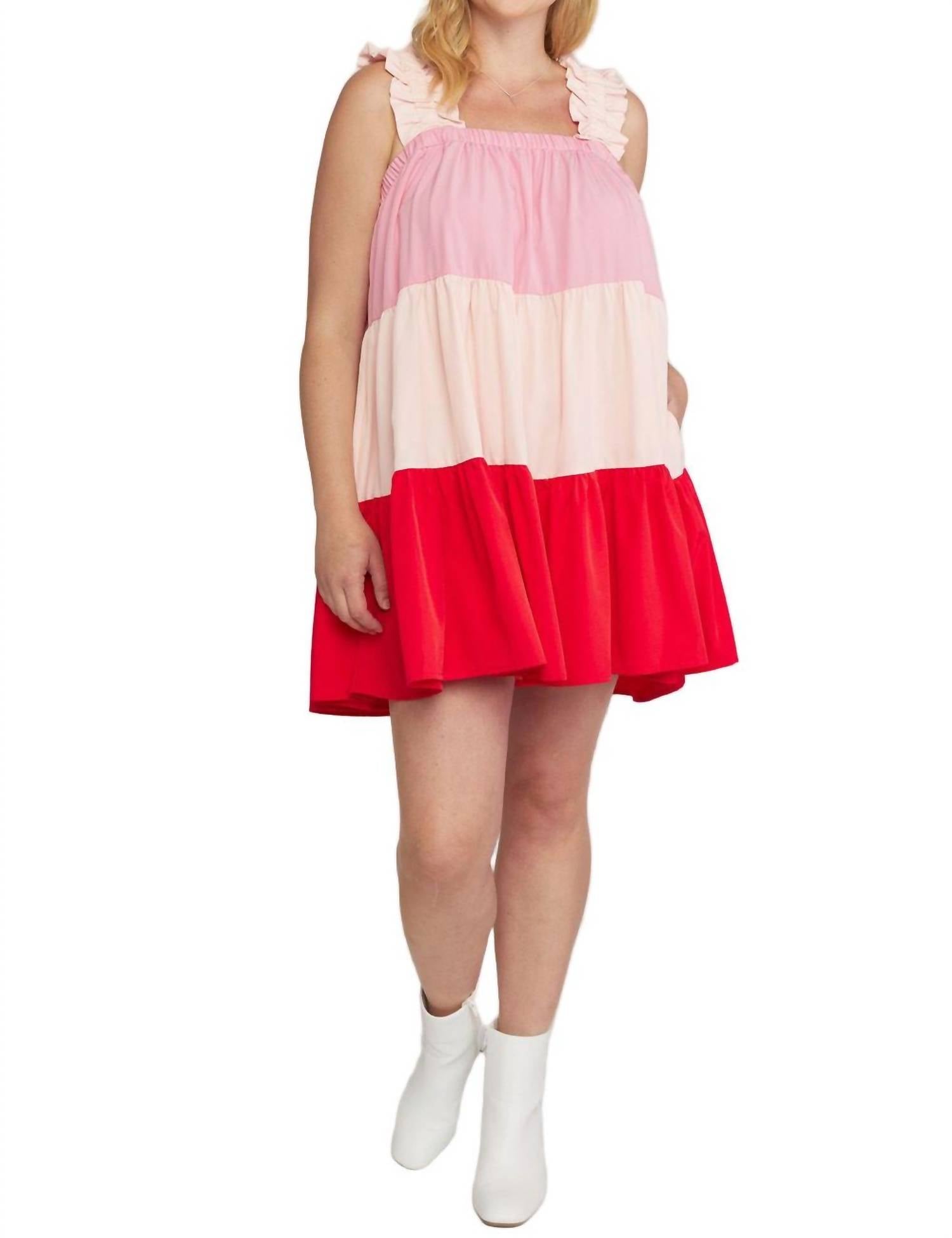 

Color Block Tiered Dress - Plus In Pink Mix Entro