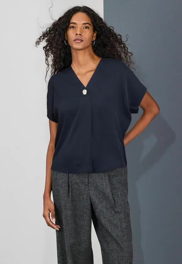 Блуза Next, Regular fit short sleeve v neck blouse, темно-синий — фото 2