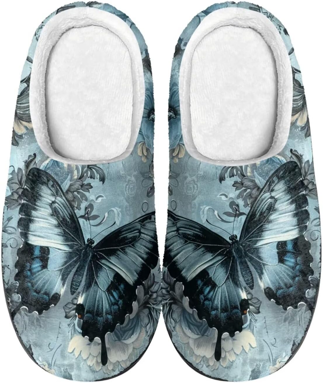 

Милые мультяшные фланелевые тапочки Howilath унисекс, теплые и дышащие хлопковые тапочки с противоскользящей подошвой, Aesthetic Butterfly