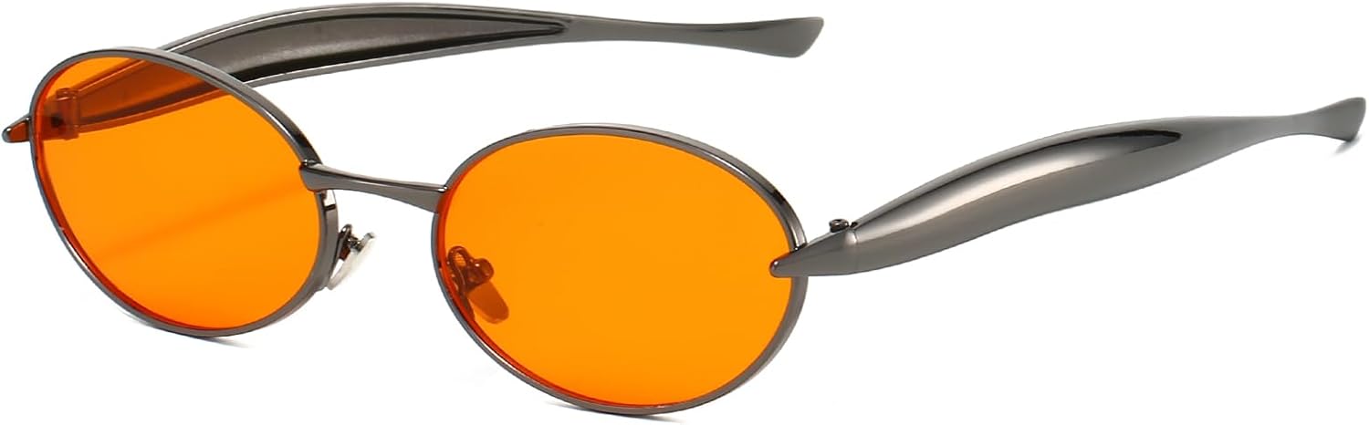 

Ретро овальные солнцезащитные очки для женщин и мужчин в стиле 70-х, модные солнцезащитные очки-сардинки, золотистая металлическая оправа, защита от УФ-излучения UV400 SUNBSR, Gun Grey/Orange