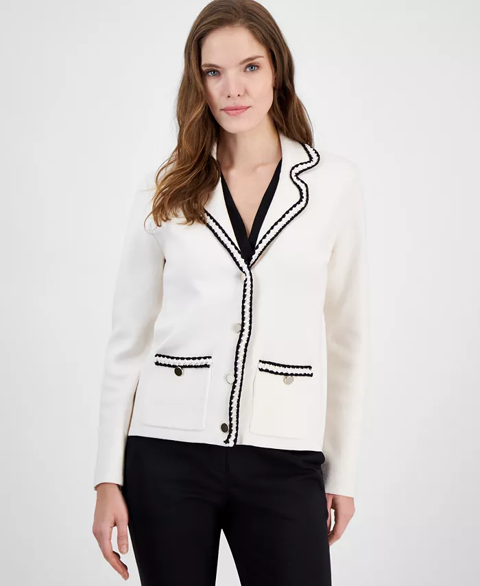 

Женский кардиган с косичкой по краю и V-образным вырезом Anne Klein, черный