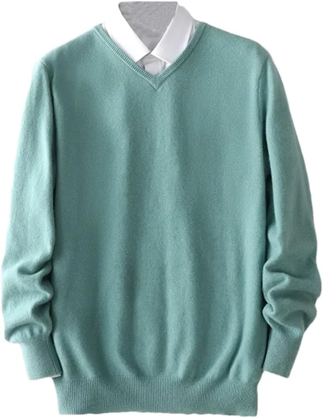 

Вязаный свитер с V-образным вырезом, однотонный, мужской, с длинными рукавами, slim fit