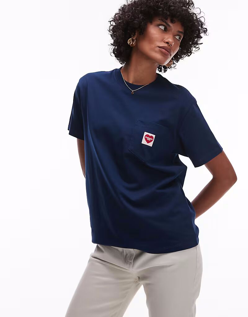 

Футболка Carhartt WIP с логотипом в виде сердца в кармане темно-синего цвета