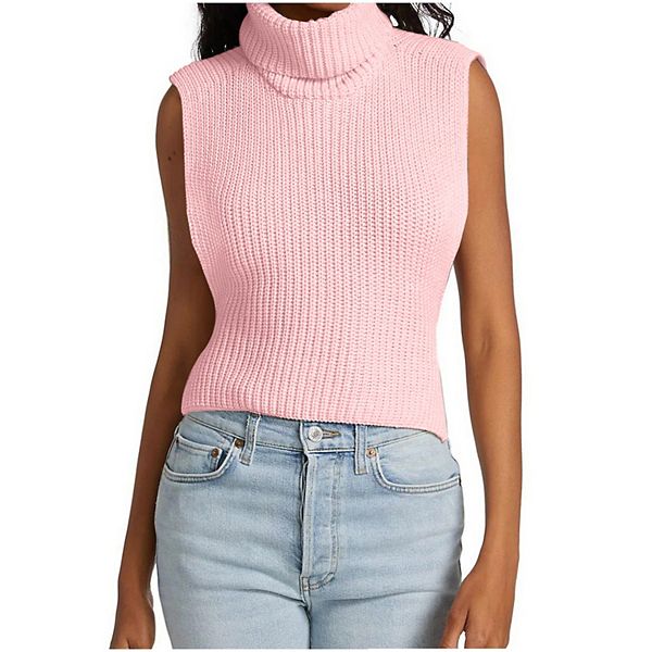 

Женский водолазка без рукавов slim fit вязаный пуловер casual basic stretch топ Yesfashion, Light Pink