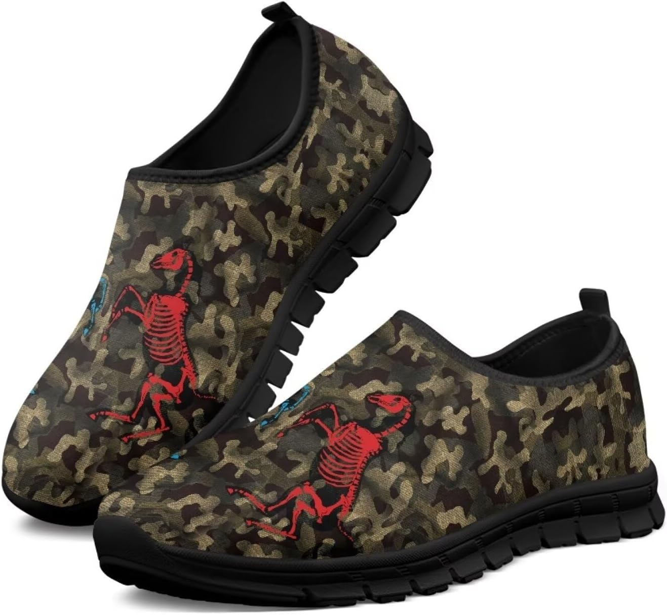 

Мужские повседневные слипоны, плоские лоферы, камуфляжные спортивные кроссовки, противоскользящие, удобные, низкие, для бега на улице Qoiuvncy, Camouflage Skeleton Dinosaur