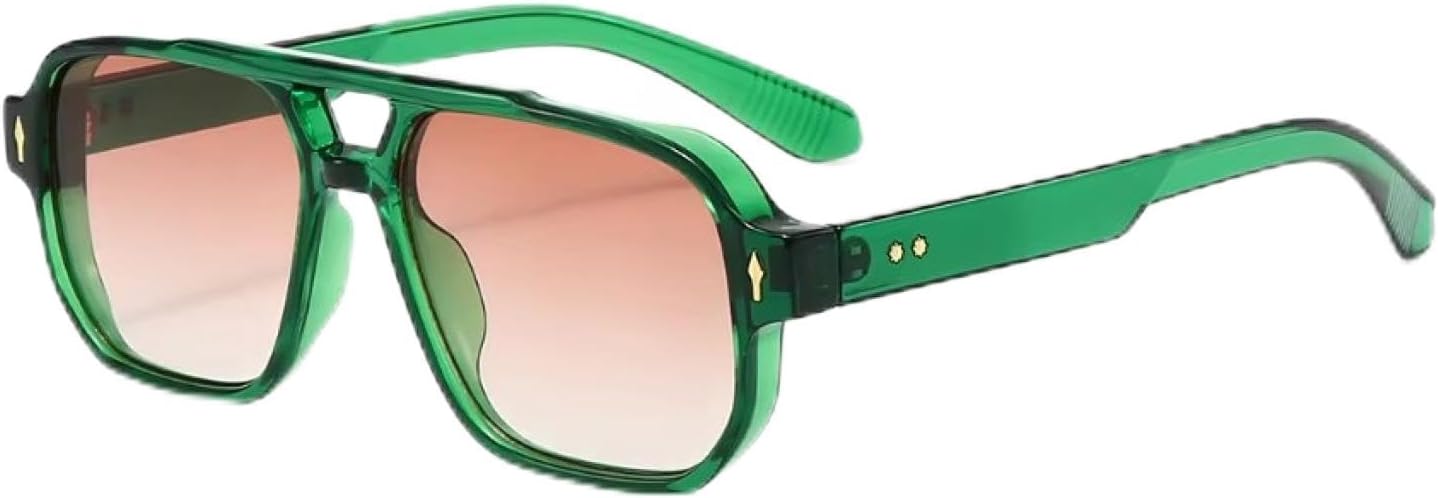 

Винтажные мужские солнцезащитные очки с двойной перемычкой, модные женские очки с линзами Tea Ocean, трендовые очки с заклепками, защита от УФ-излучения UV400 TVTBBVV, Green Tea