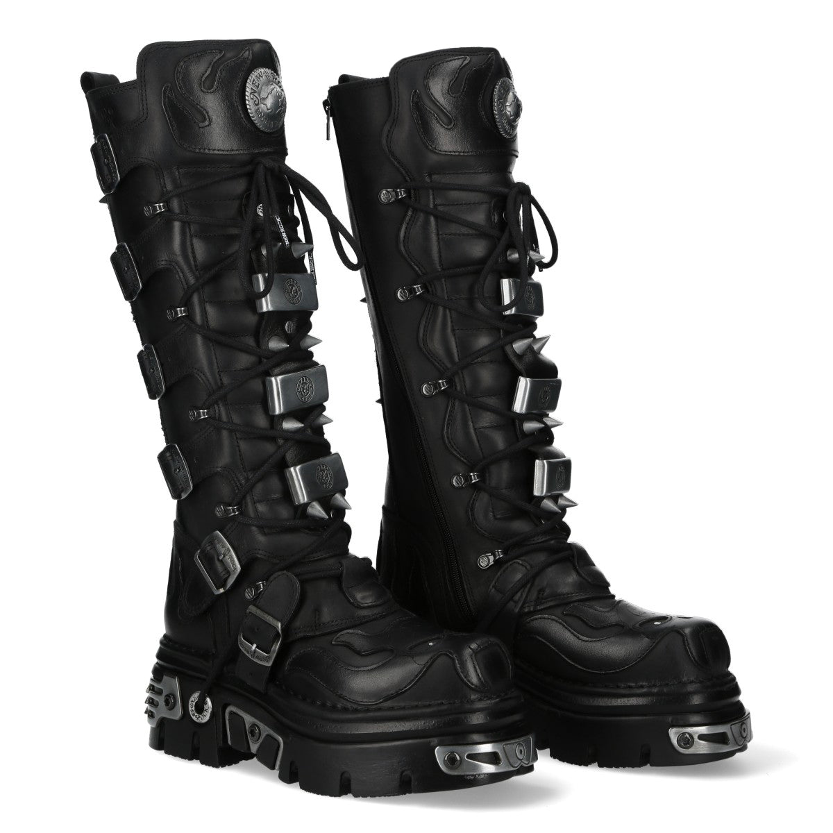Новые ботинки M-161-C10 New Rock высокие до колена из черной кожи с шипами в готическом стиле — фото 3