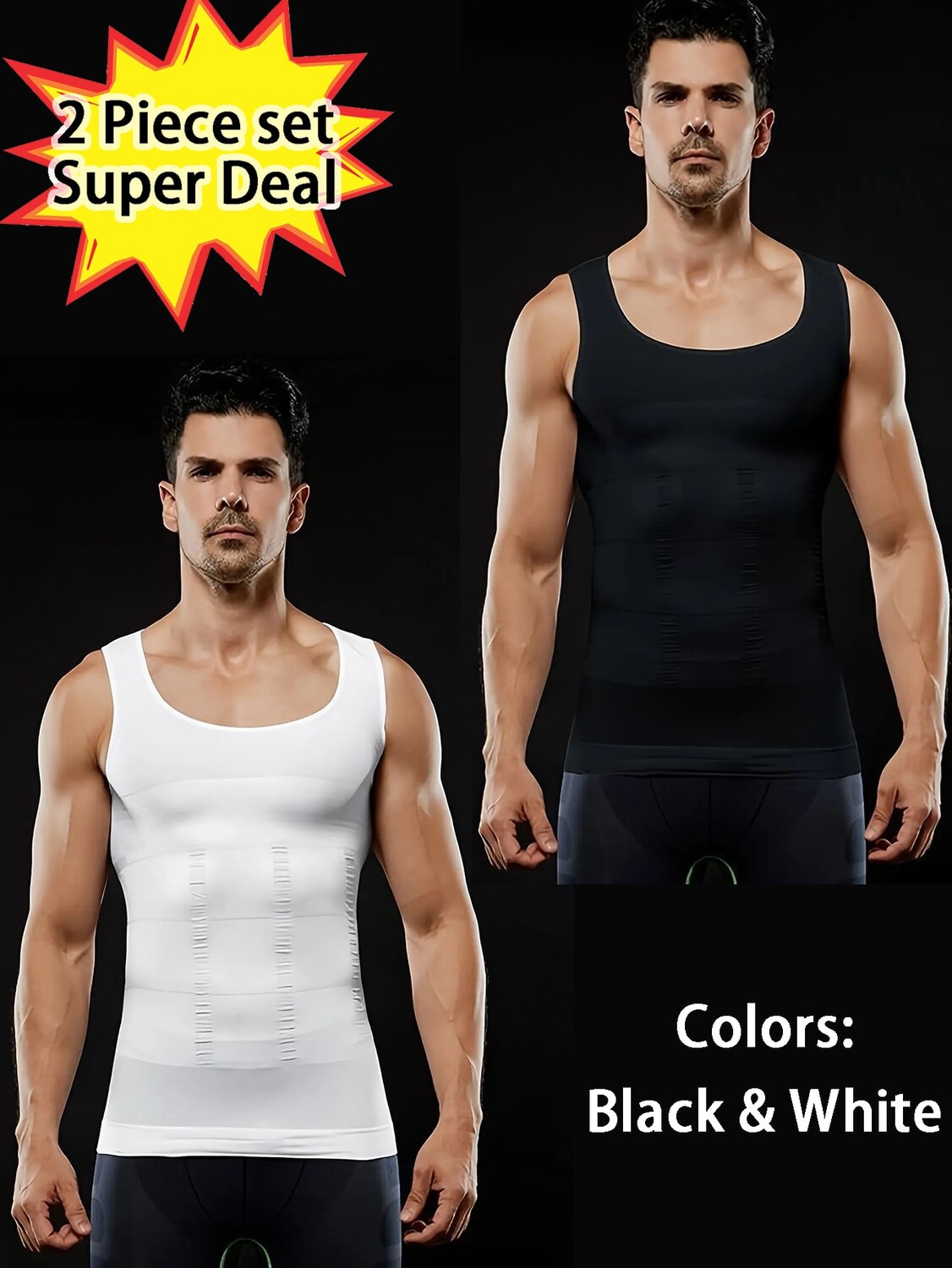 

Мужской Body Shaper, Майка для похудения, Корректирующий топ для пивного живота, 2 шт. черно-белые детали,, черный