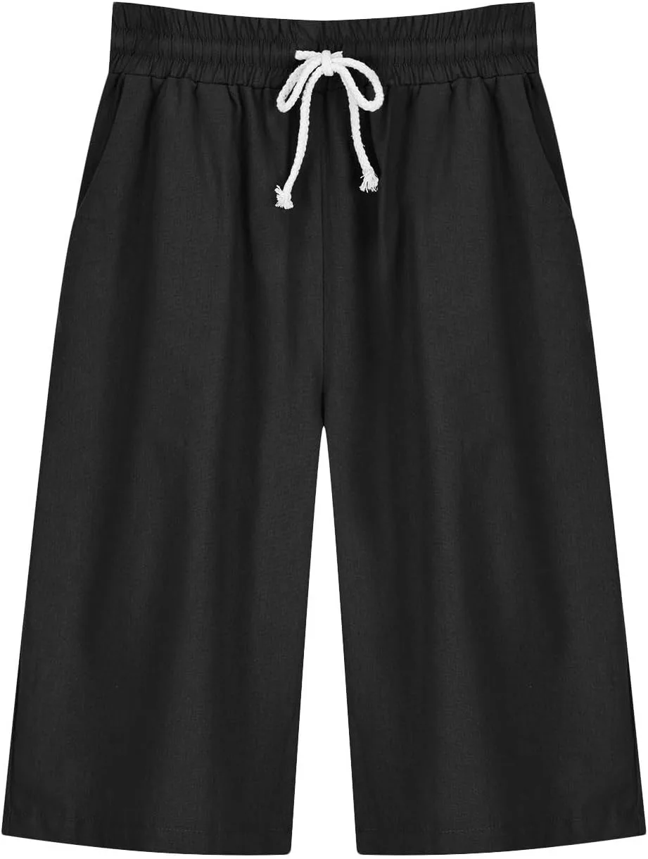 

Женские льняные шорты бермуды с кулиской и эластичным поясом LMSXCT