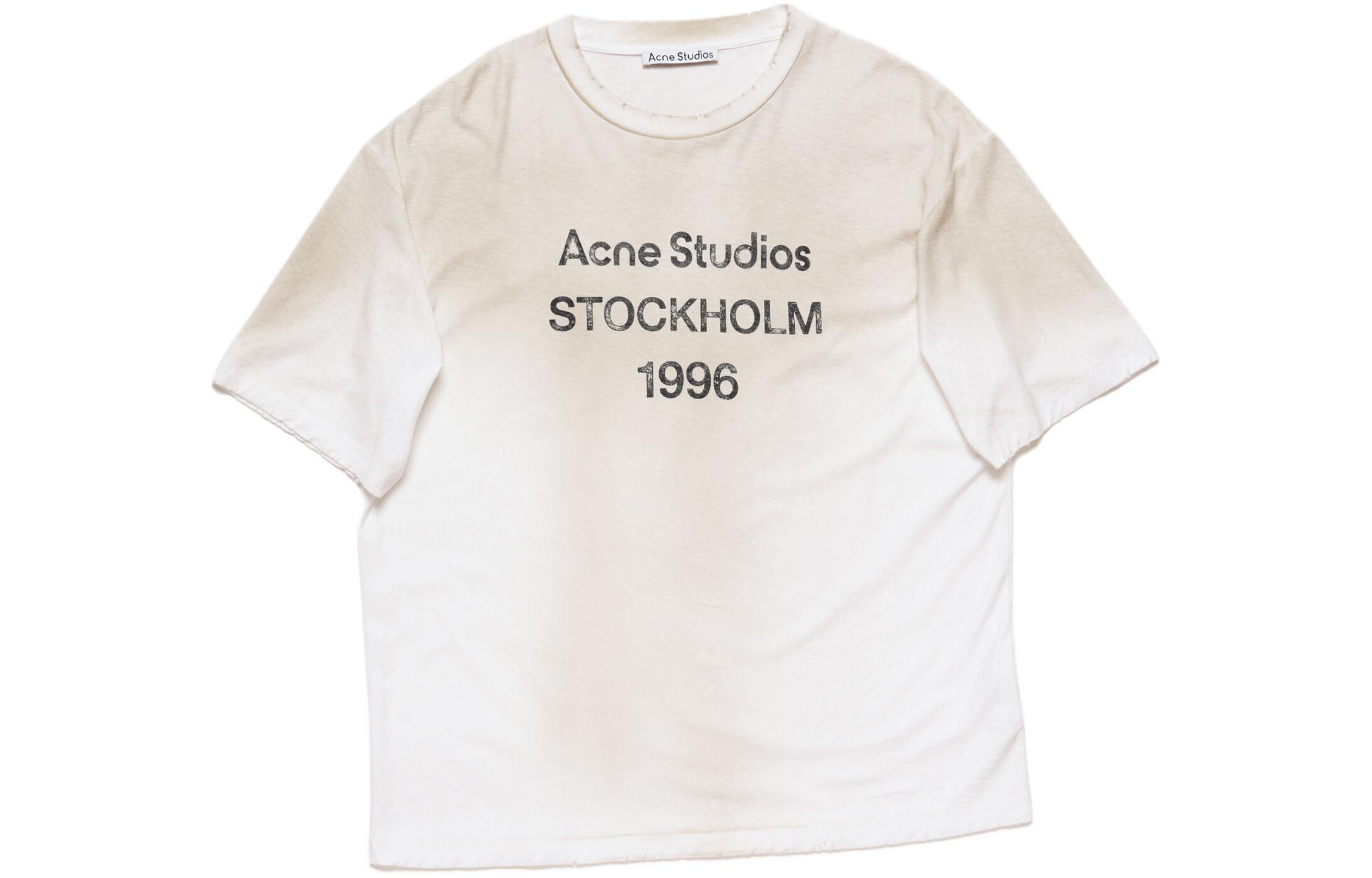 Футболка с принтом логотипа Acne Studios, серо-белая — фото 2