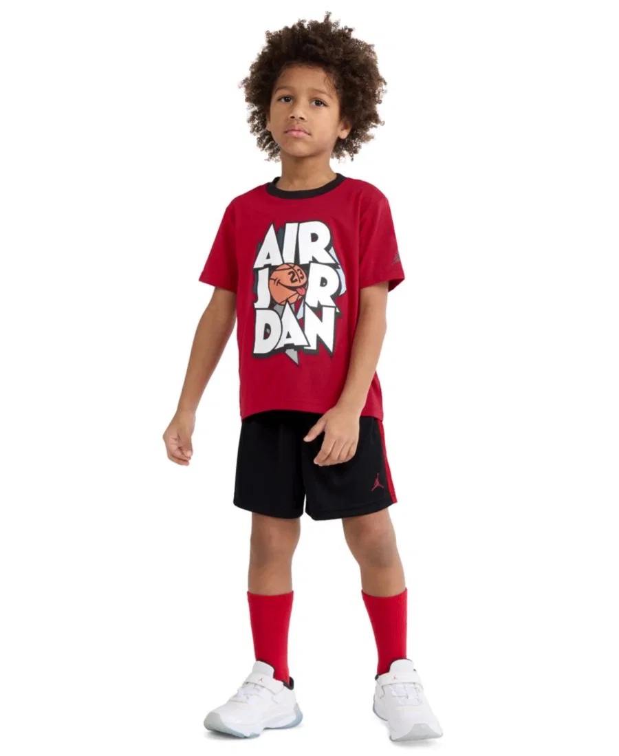 Детский комплект из футболки и шорт Airball с круглым вырезом (2T-7), размер 2T Jordan, черный/красный