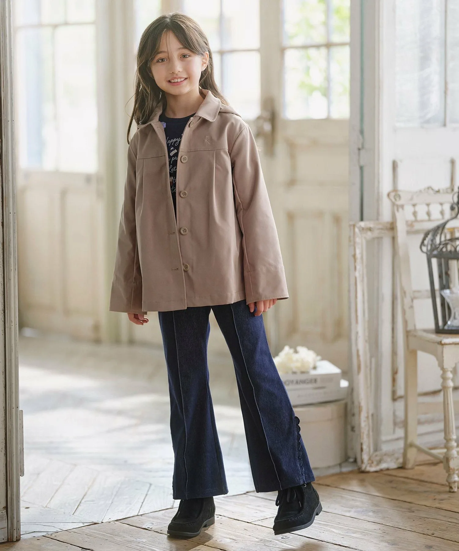 Куртка [110-140 см] Верхняя одежда, растягивающаяся на 3 части Kids Suite, Beige x Lavender [033] — фото 2