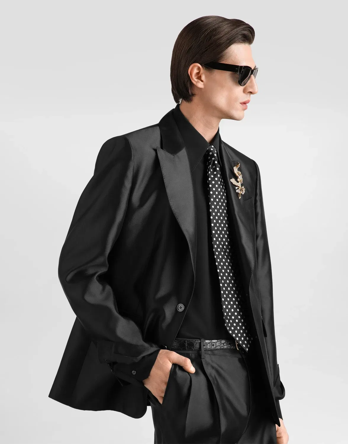 Легкий однобортный жакет из шелка микадо Sicilia Dolce & Gabbana, черный — фото 4