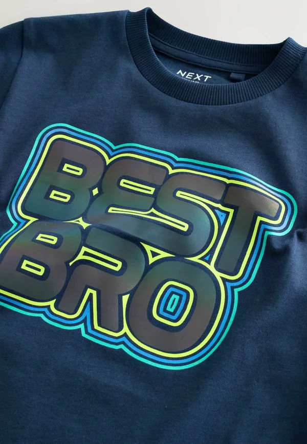Футболка с коротким рукавом и графическим принтом, стандартного кроя. Next, New Navy Blue Best Bro — фото 2
