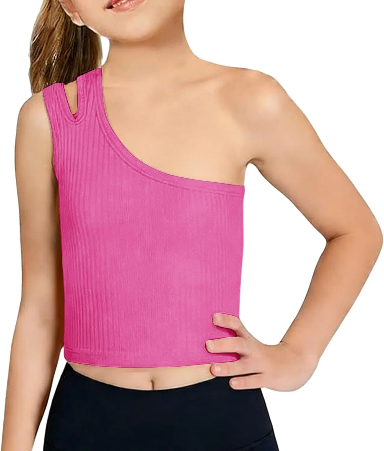 Детский топ на одно плечо, без рукавов, Ribbed Knitted, Athletic Cami Shirt, Red