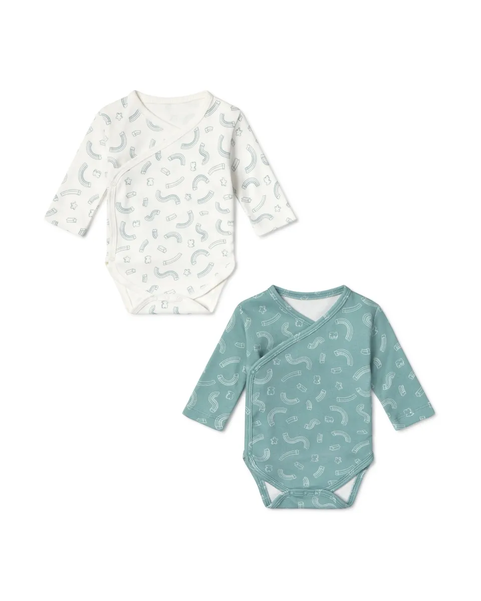 

Набор детских бодиков из хлопка с принтом медвежат и радужных звездочек Tous, бирюзовый