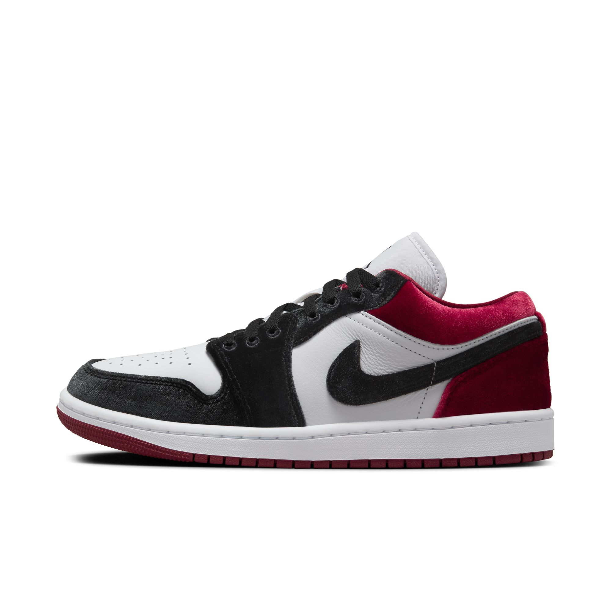 

Jordan Низкие женские кожаные кеды Black Toe в черно-бело-красном цвете, цвет Black White Red