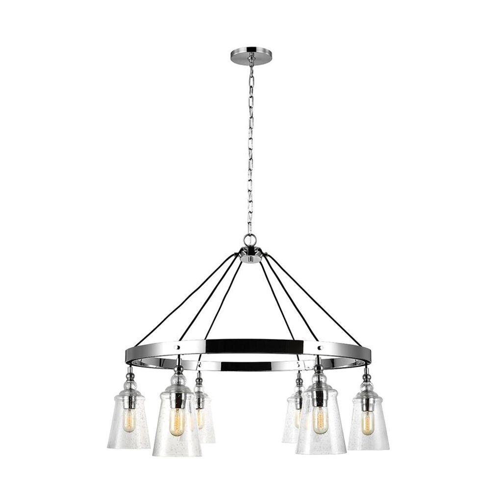 

Люстра QUINTIESSE Loras E27 6x40W сталь, хром, прозрачное пузырьковое стекло Высота: 68,6см Ø94,3см с диммированием и регулировкой по высоте Elstead Lighting