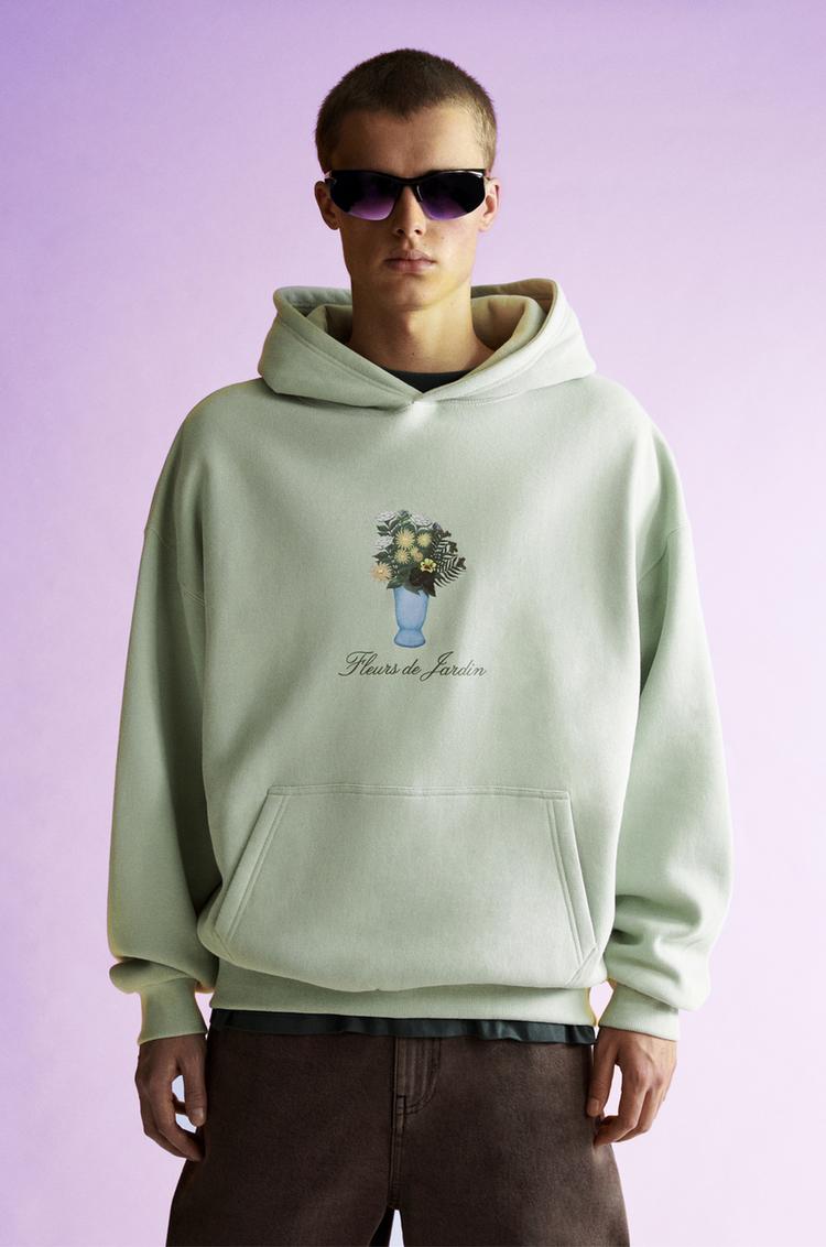 

Толстовка с капюшоном «Садовые цветы» Pull And Bear, синий