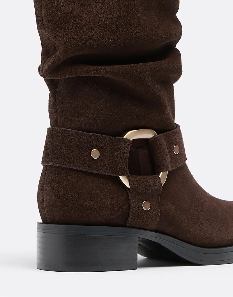 Ботильоны Stradivarius Flat из кожи с пряжкой коричневого цвета — фото 4