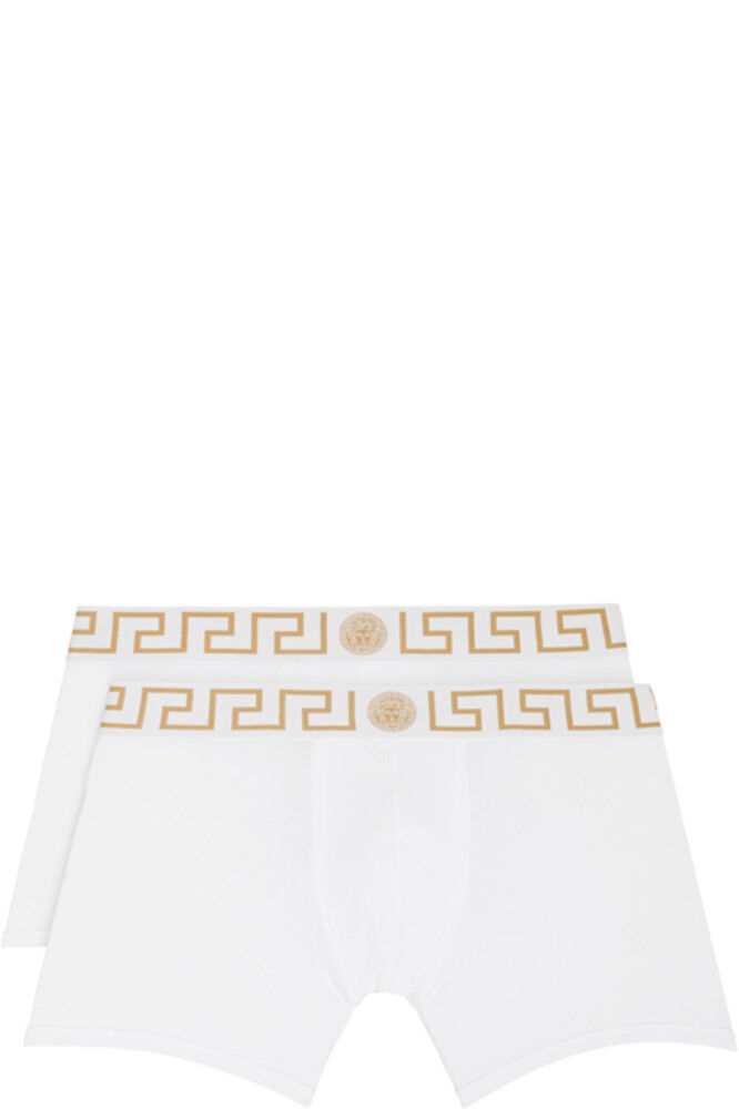 

Двойная упаковка белых длинных боксеров с узором Greca Versace Underwear