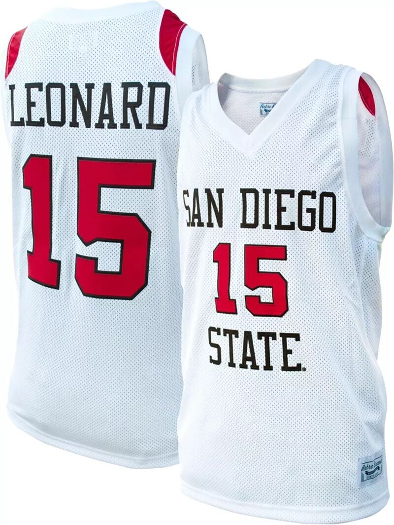 

Мужская Retro Brand Баскетбольная майка штата Сан-Диего Aztecs Kawhi Leonard # 15, белая реплика